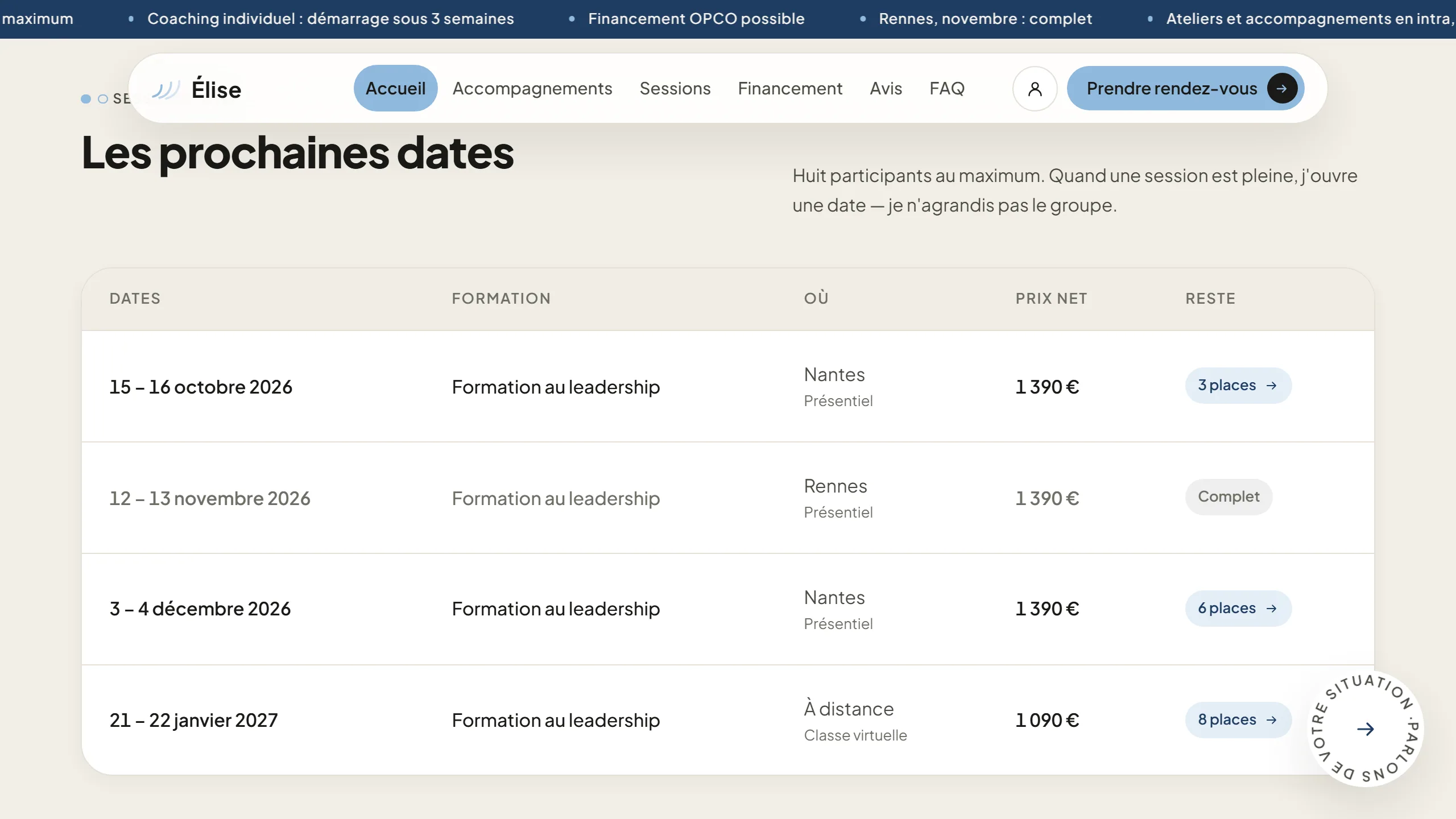 Les prochaines dates