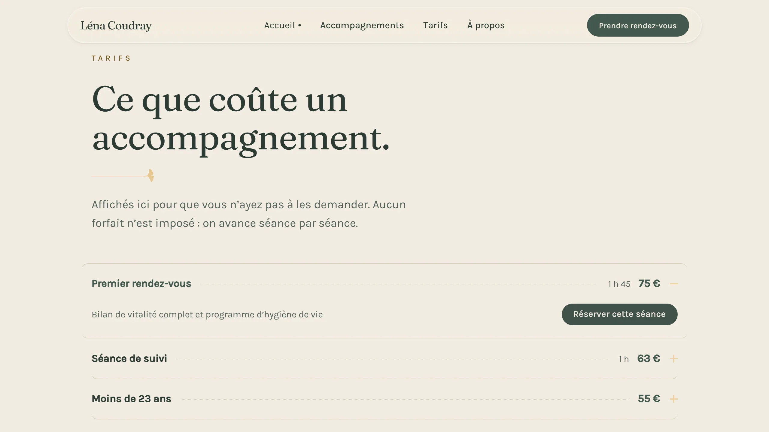 Les tarifs, affichés
