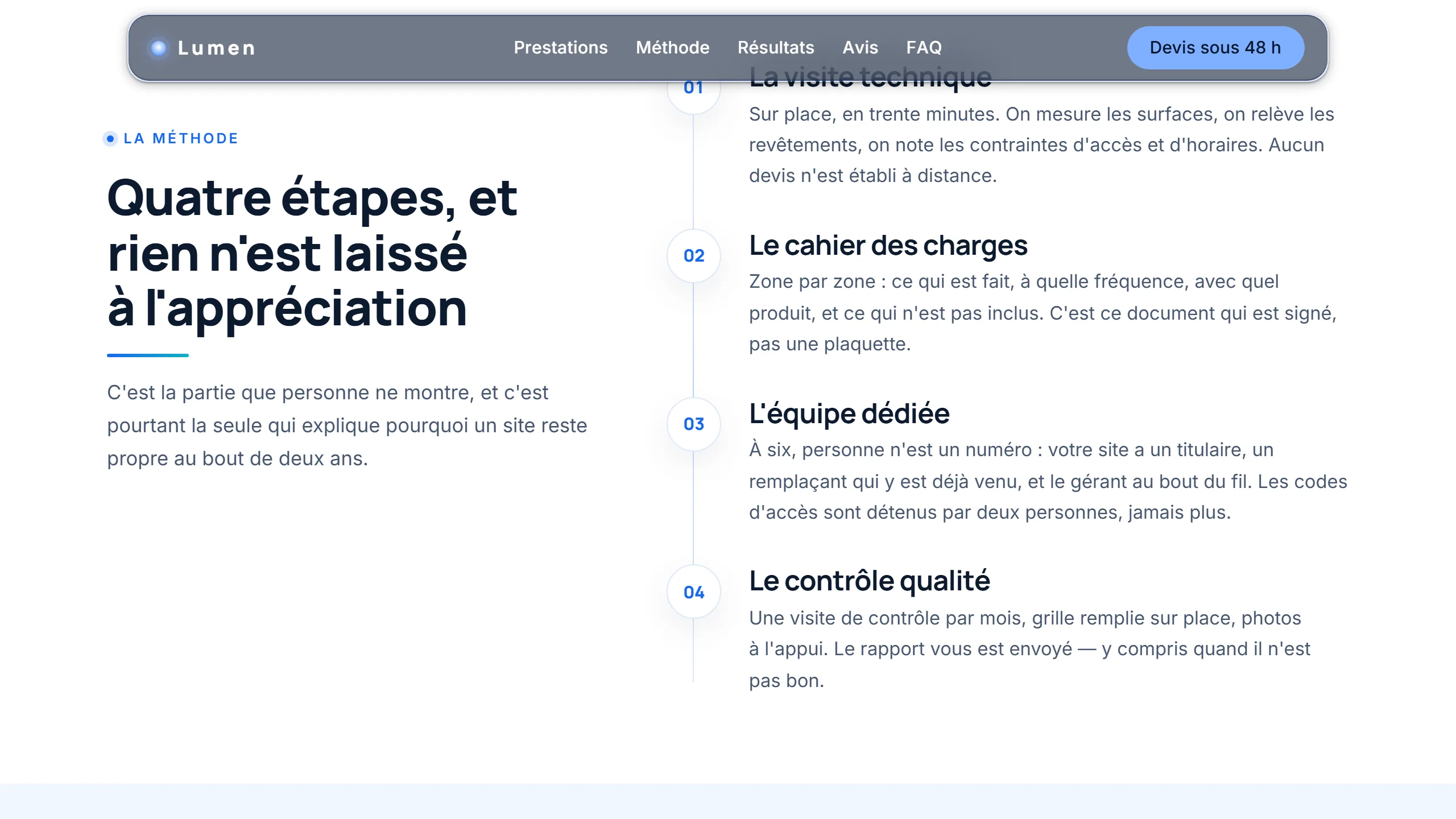 Quatre étapes, rien à l'appréciation