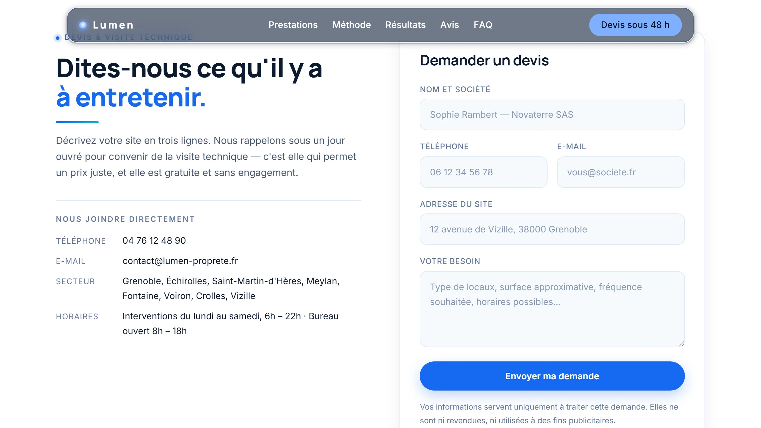 Le devis, point d'arrivée de la page